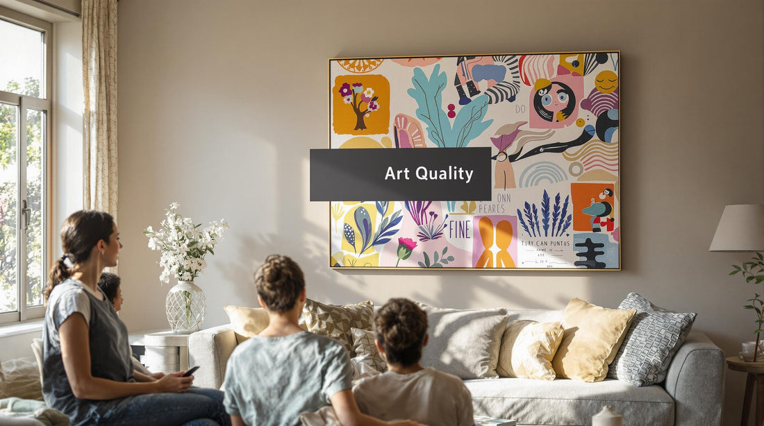 People thoughtfully viewing high-quality art in a sunlit elegant room