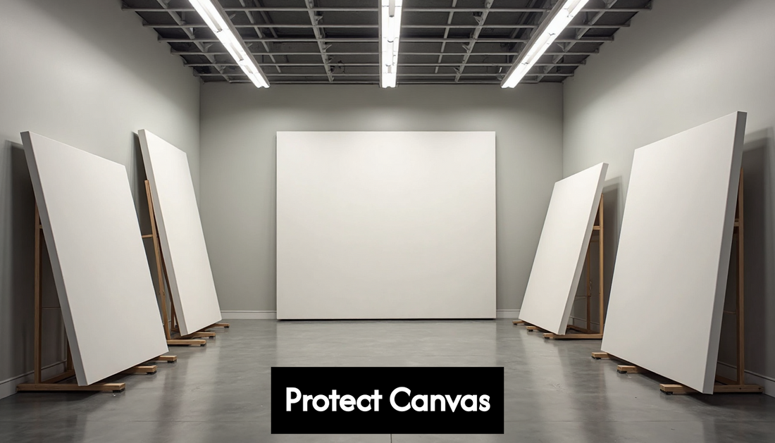 Climate-controlled storage room with art canvases
