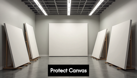 Climate-controlled storage room with art canvases