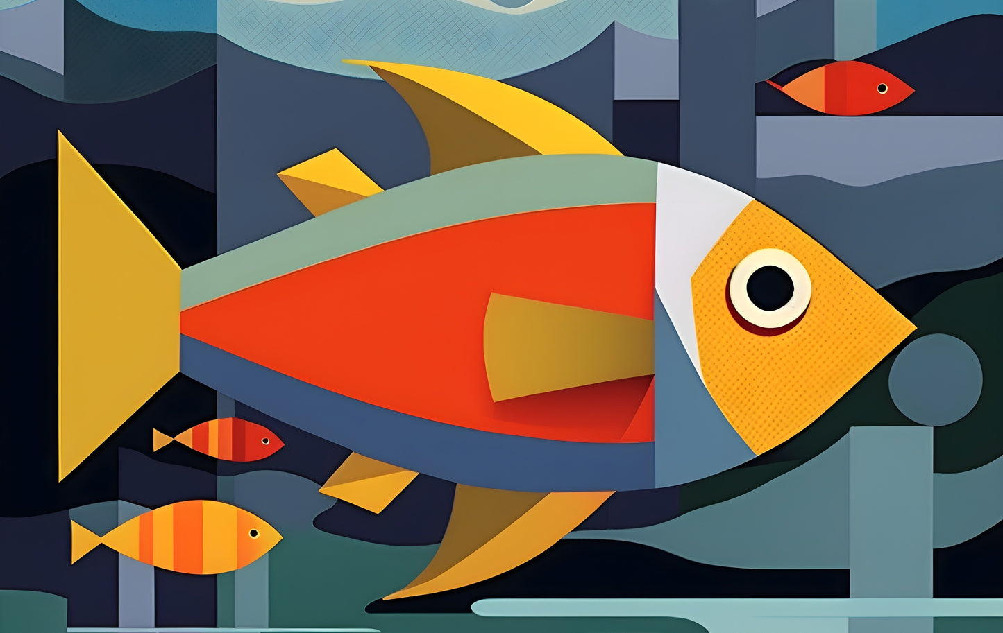 Underwater Symphony canvas art print featuring colorful fish, 120x160cm, by My Store for aquatic-themed decor.