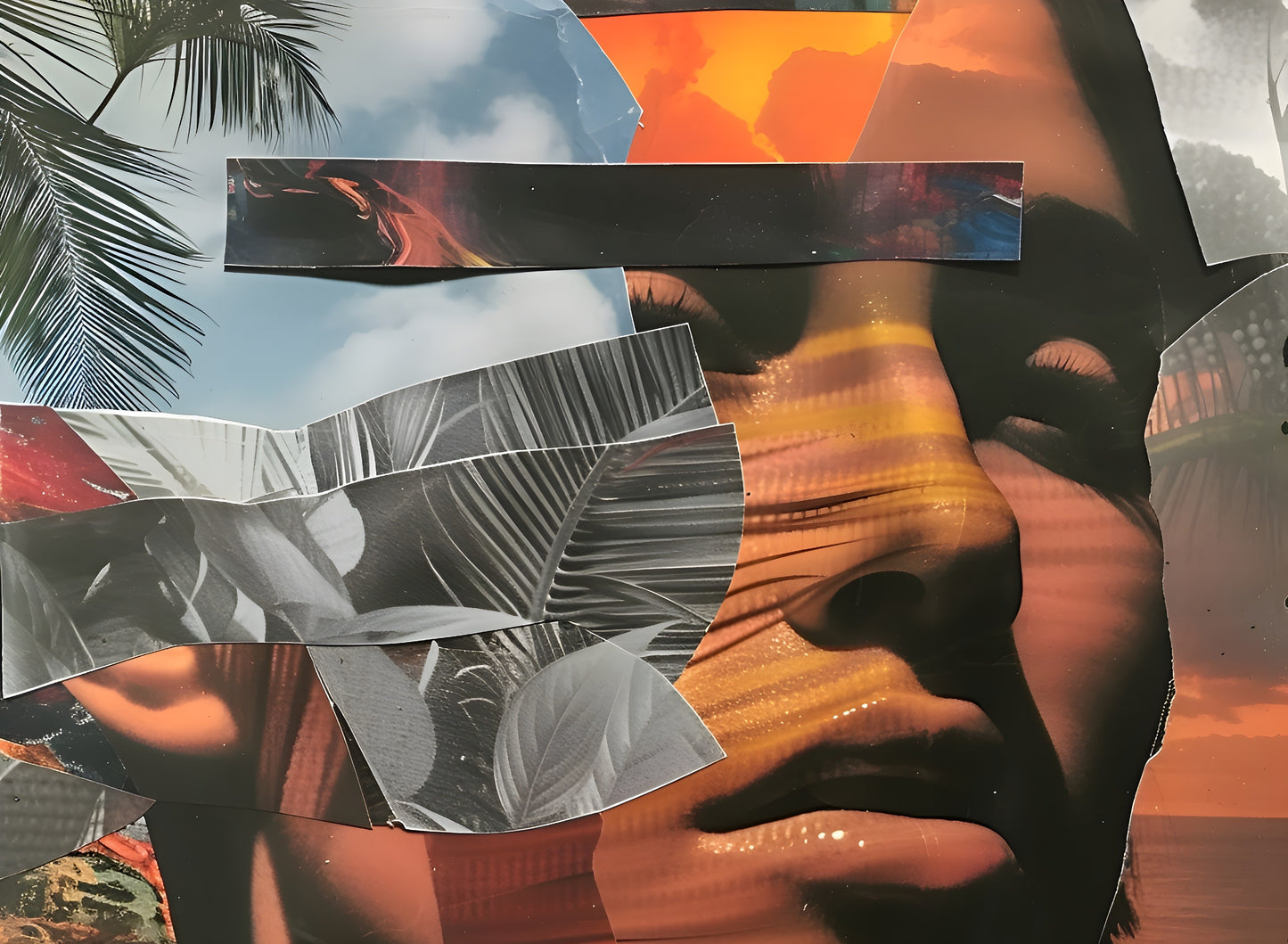 Tropical Reflections canvas art print by My Store, 120x120cm, featuring vibrant colors and contemporary collage design.