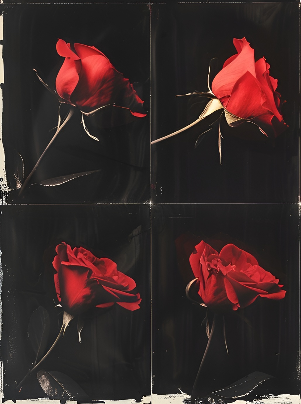 Large 120x120cm canvas print of vibrant red roses on a dark background by My Store