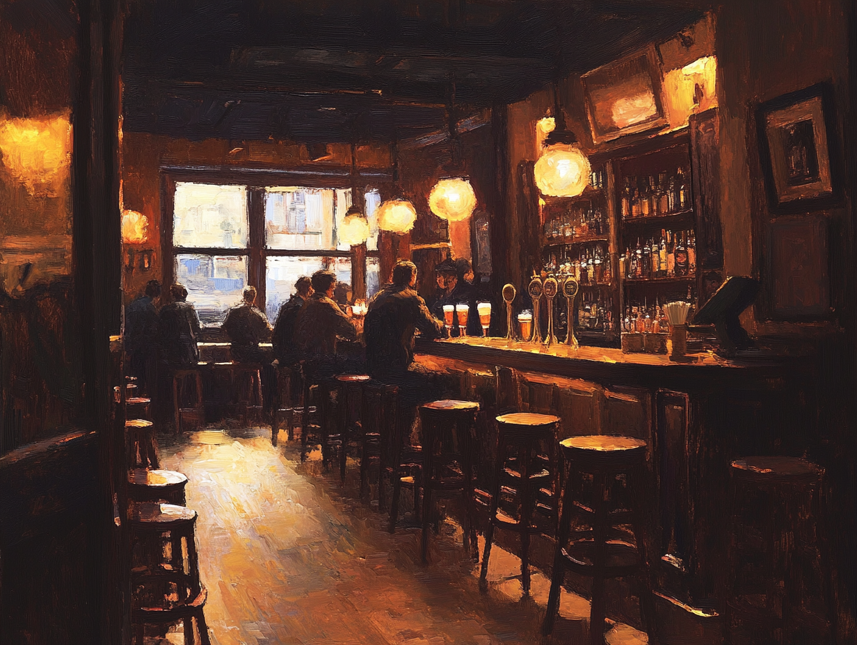 Bar scene canvas wall art print featuring atmospheric lighting, 130x93cm, by My Store.