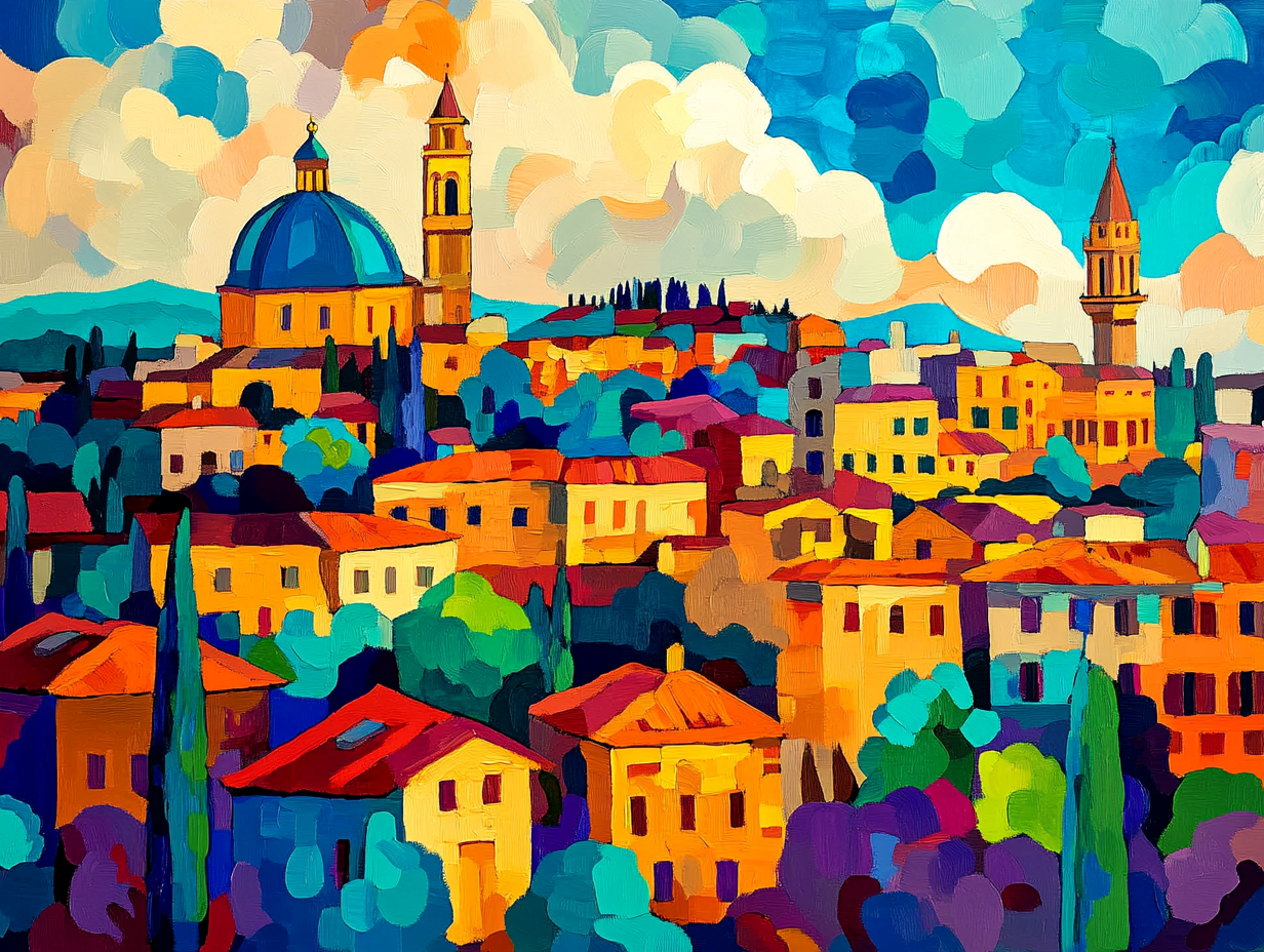 Abstract landscape canvas print in vibrant colors, 130x93cm, by My Store