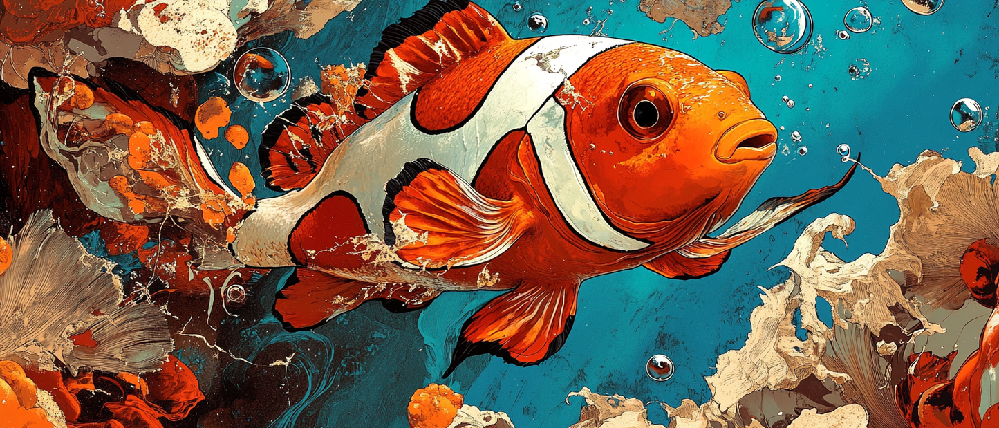 Coral Clown Fish Canvas Art Print - Ultrawide Ocean Wall Decor
