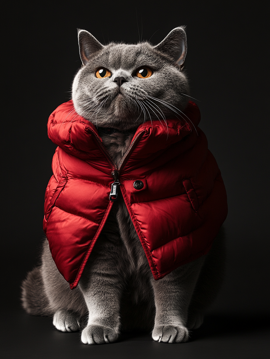 Red Puffer Cat Canvas Art - Digital Giclée Print 90x120cm