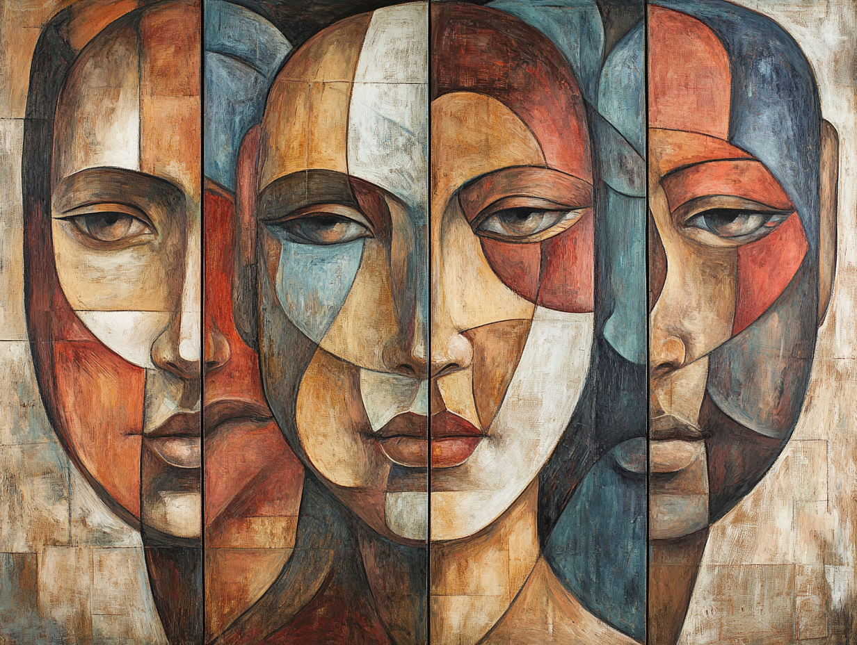 Three nurses abstract canvas print in vibrant colors, modern figurative art by My Store, perfect for career-themed decor.