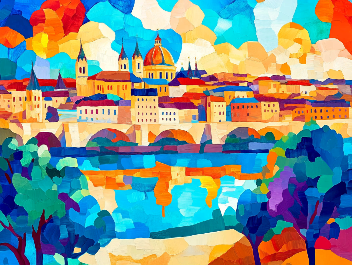 Golden Arches of Verona abstract canvas print, 130x93cm, by My Store, featuring vibrant colors and architectural elements.