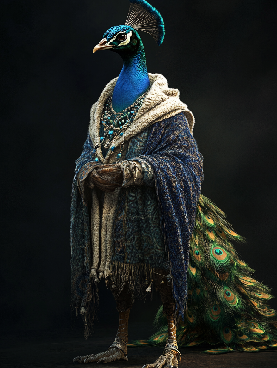 Large giclée print of a colorful anthropomorphic peacock, 90x120cm, by My Store