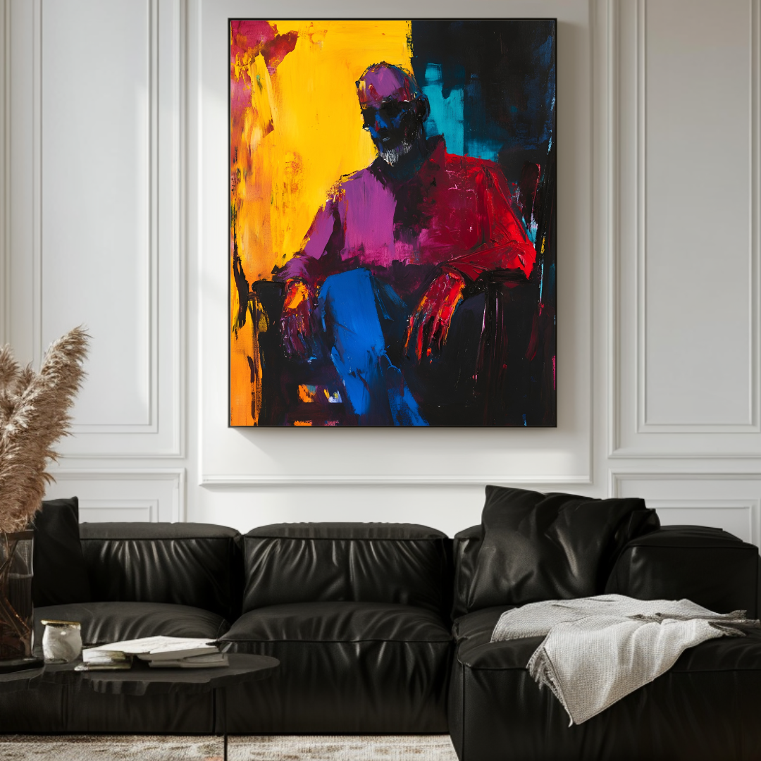 Contemporary blue portrait art print on 365gsm canvas, 120x90cm, by My Store for stylish bedroom decor.