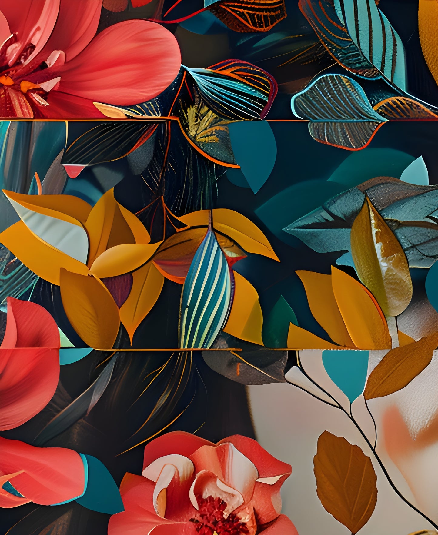 Limited edition floral veil canvas wall art print in vibrant colors, 100x100cm by My Store