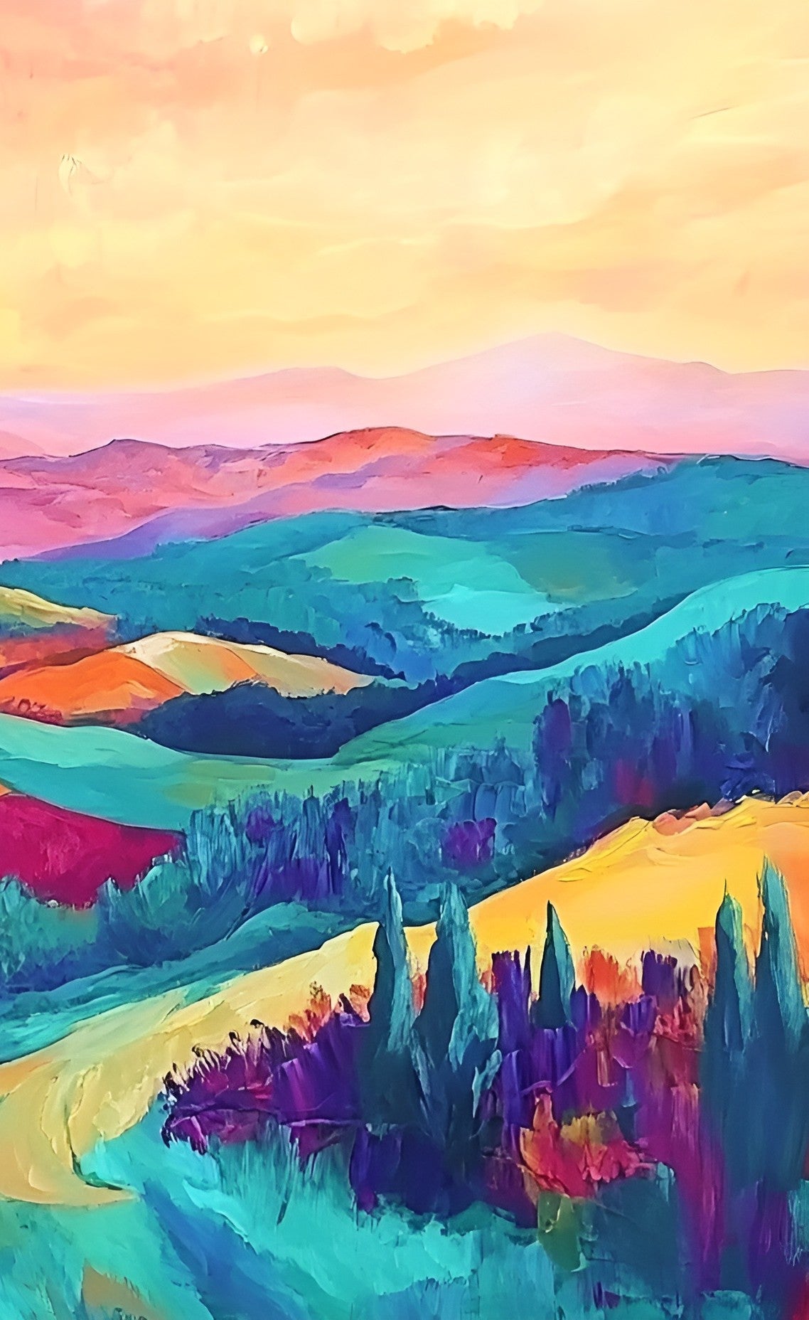 Colorful canvas wall art featuring vibrant hills in a contemporary landscape design by My Store, 120x90cm