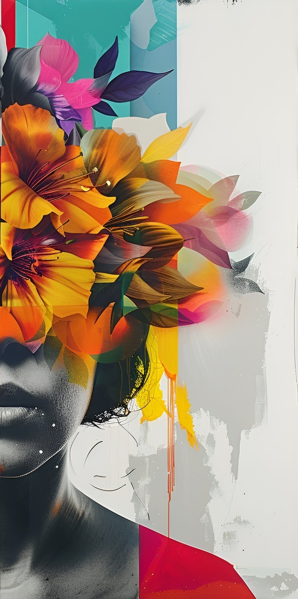Abstract botanical canvas wall art in vibrant colors, 100x100cm, by My Store