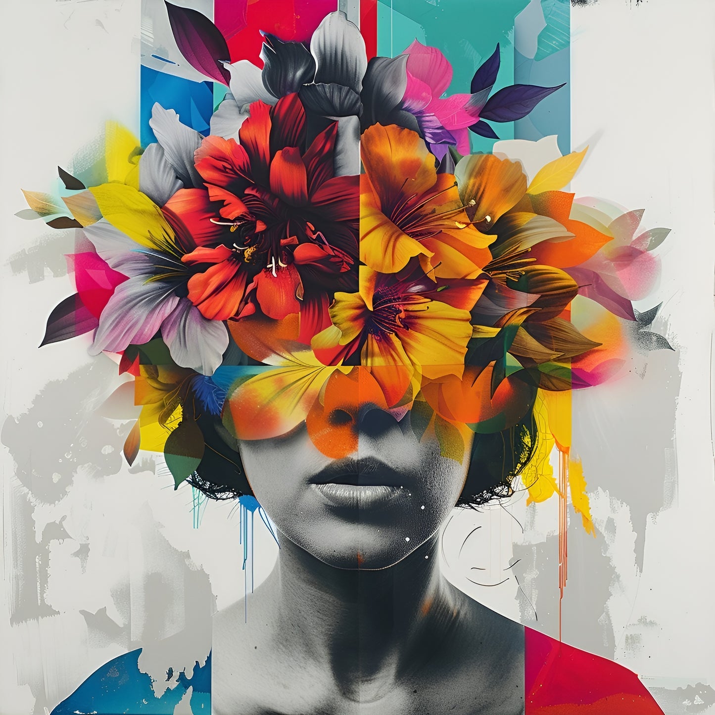 Abstract botanical canvas wall art featuring colorful floral designs, 100x100cm by My Store