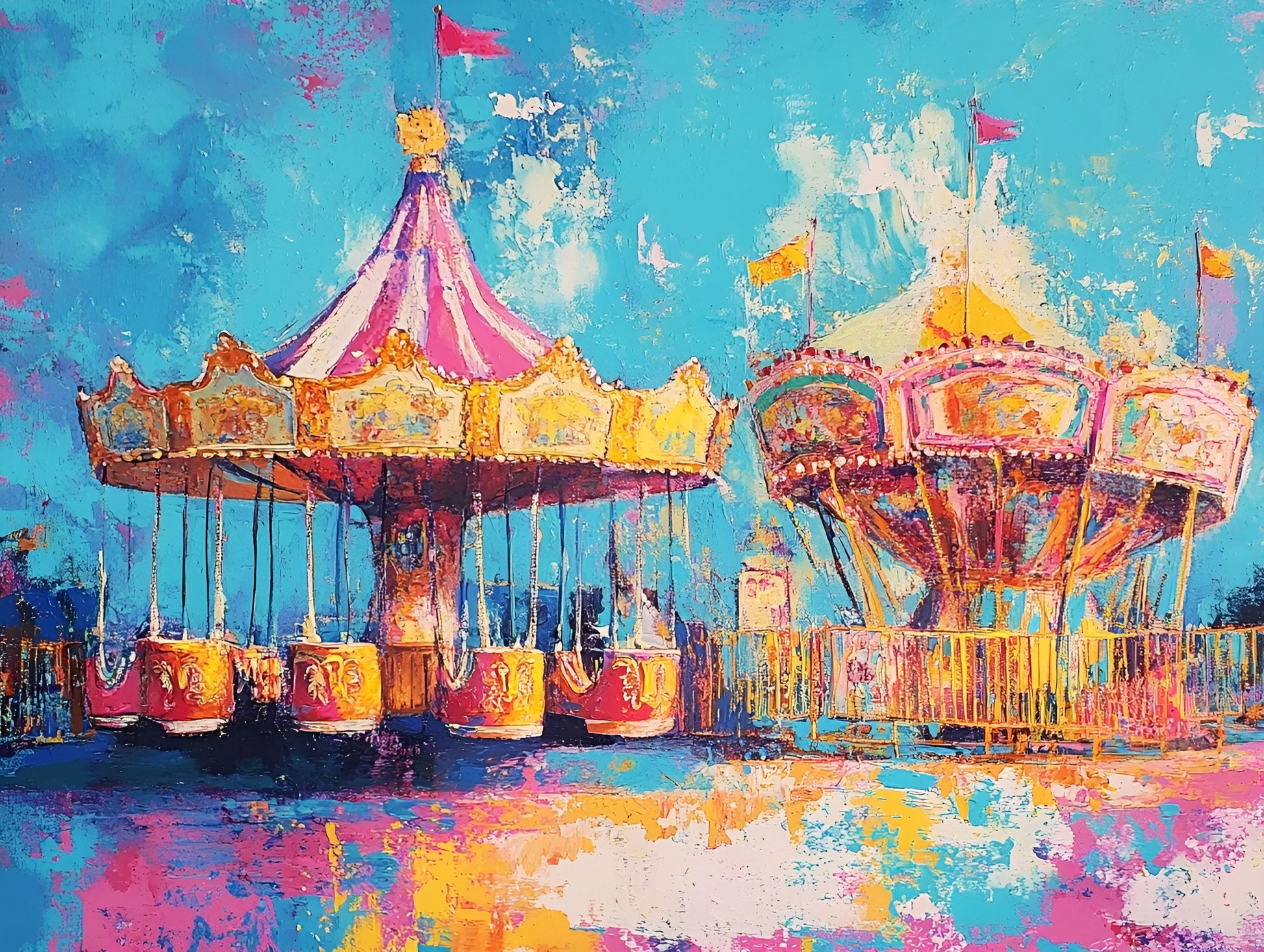 Vintage carnival canvas wall art featuring colorful carousel design, 150x100cm by My Store
