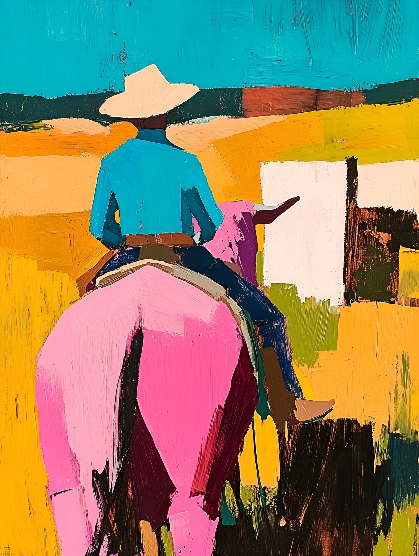 Blue cowboy-themed canvas art print by My Store, contemporary western style, 120x90cm