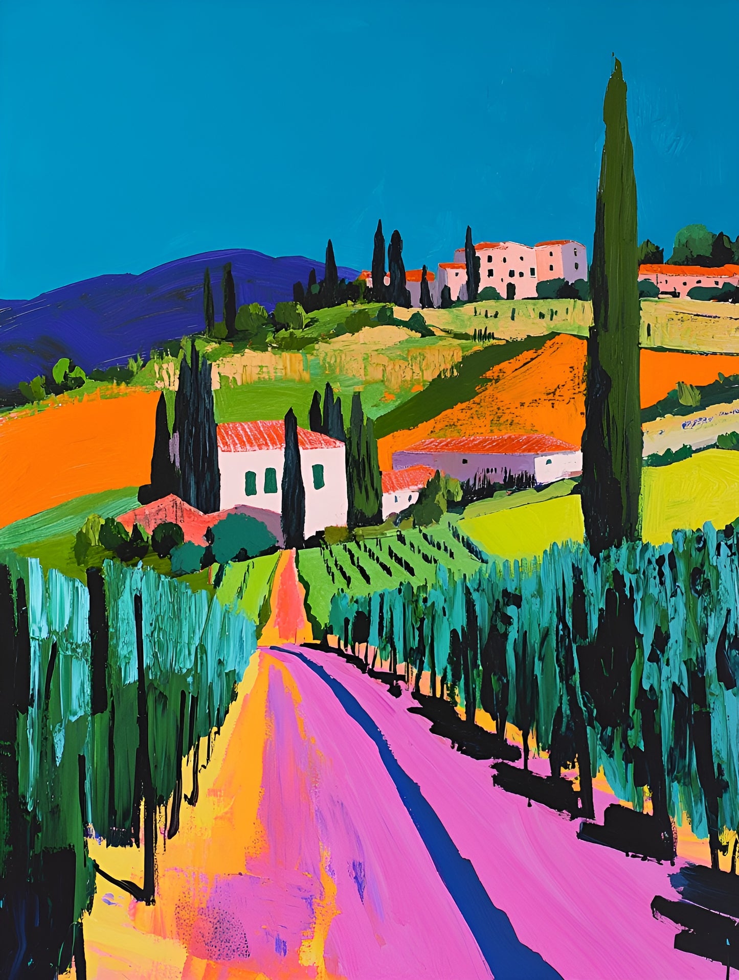 Rose canvas wall art featuring a Tuscan vineyard scene, 120x90cm by My Store