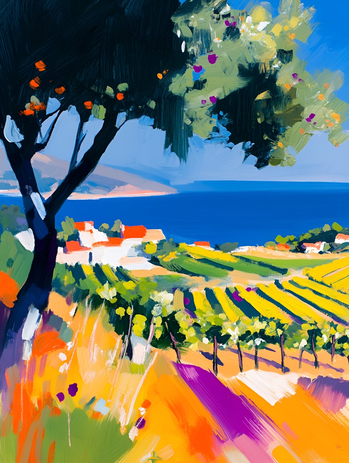 Mediterranean vineyard landscape art print on canvas, featuring vibrant colors and contemporary style by My Store