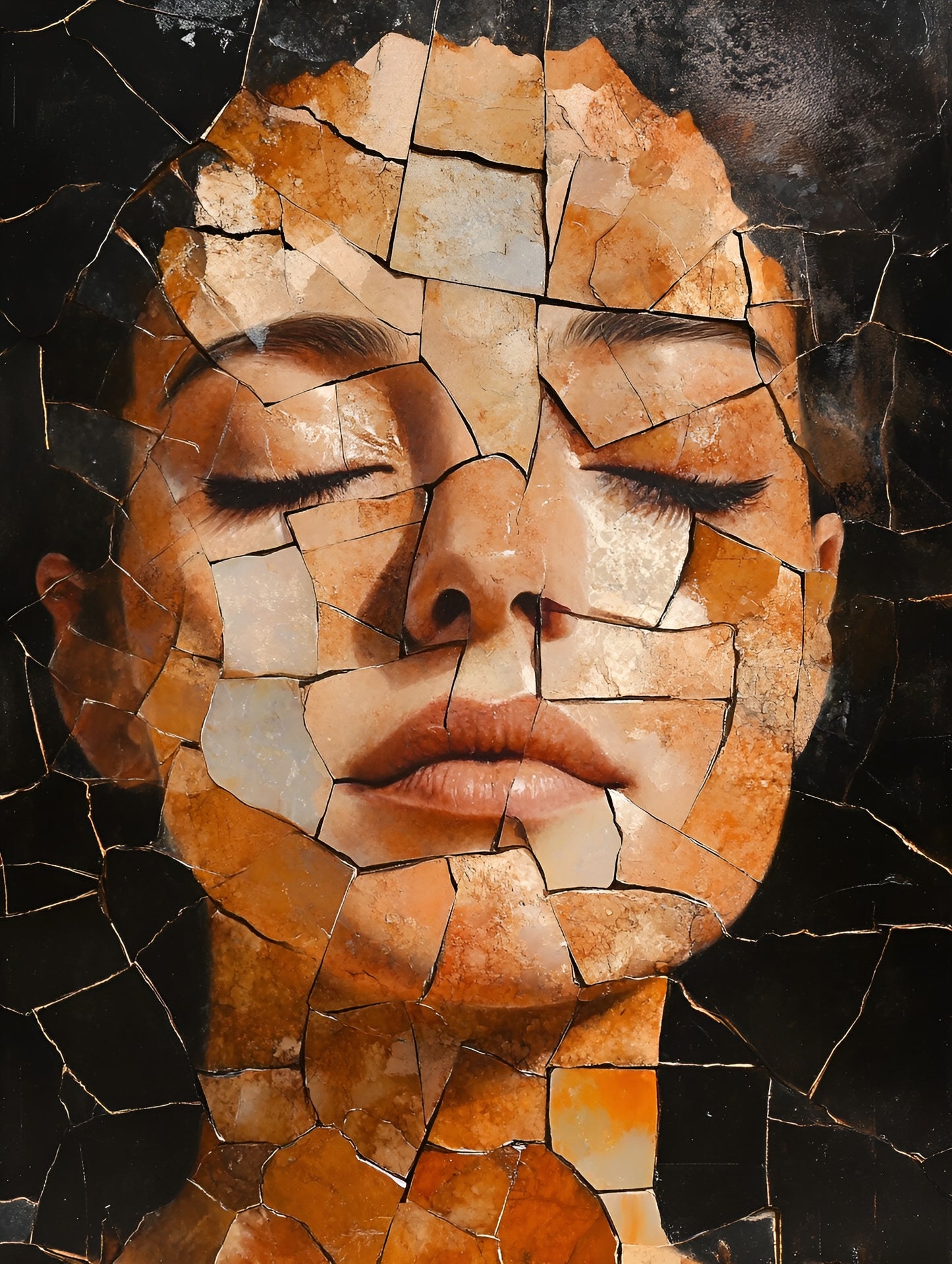 Pensive female portrait canvas print in contemporary style, 90x120cm, by My Store, featuring soft colors and artistic design