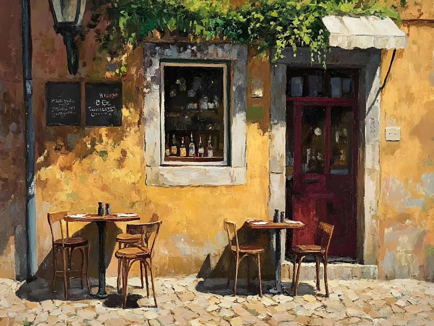 Sunny Mediterranean bistro canvas wall art featuring an outdoor cafe scene, 100x130cm by My Store