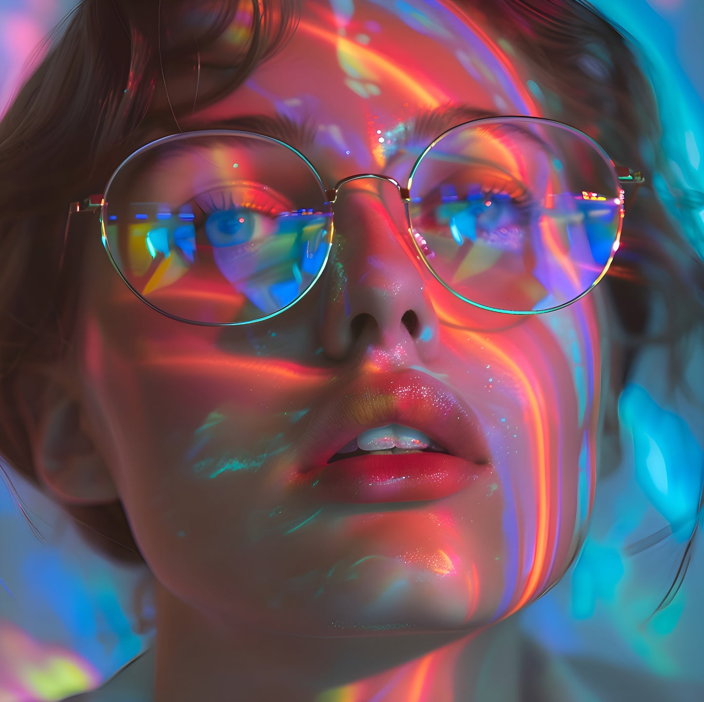 Contemporary portrait print in vibrant neon colors on large 120x120cm canvas by My Store
