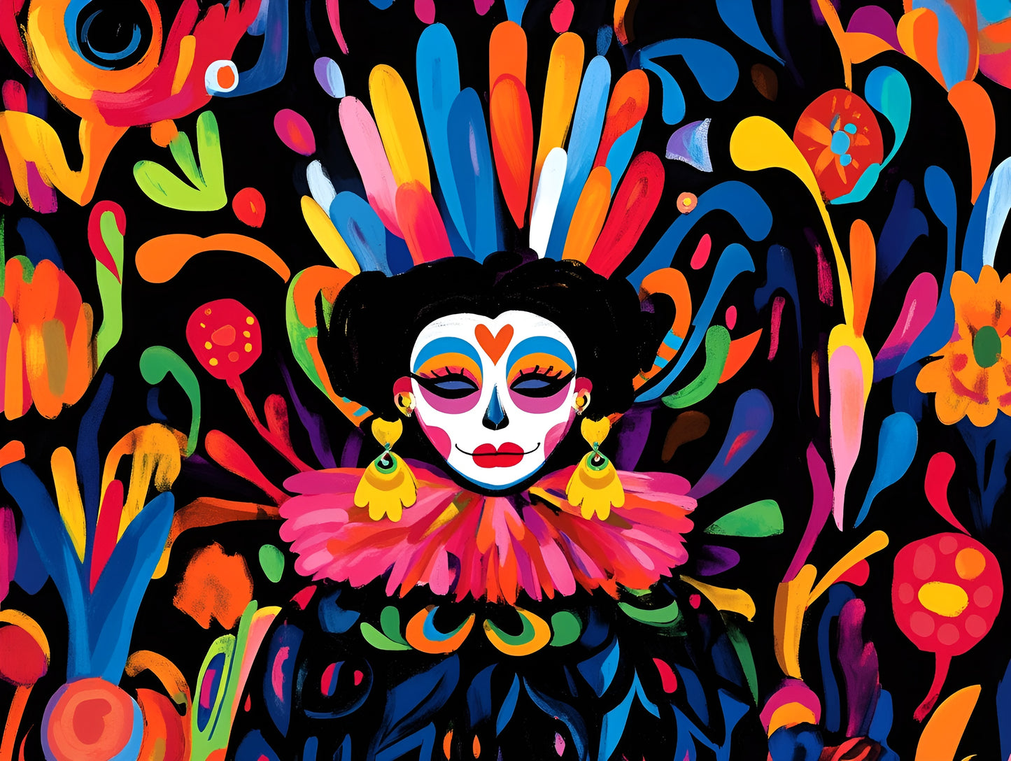 Colorful La Catrina wall art canvas print, 100x130cm, featuring an abstract figure for Day of the Dead celebration by My Sto