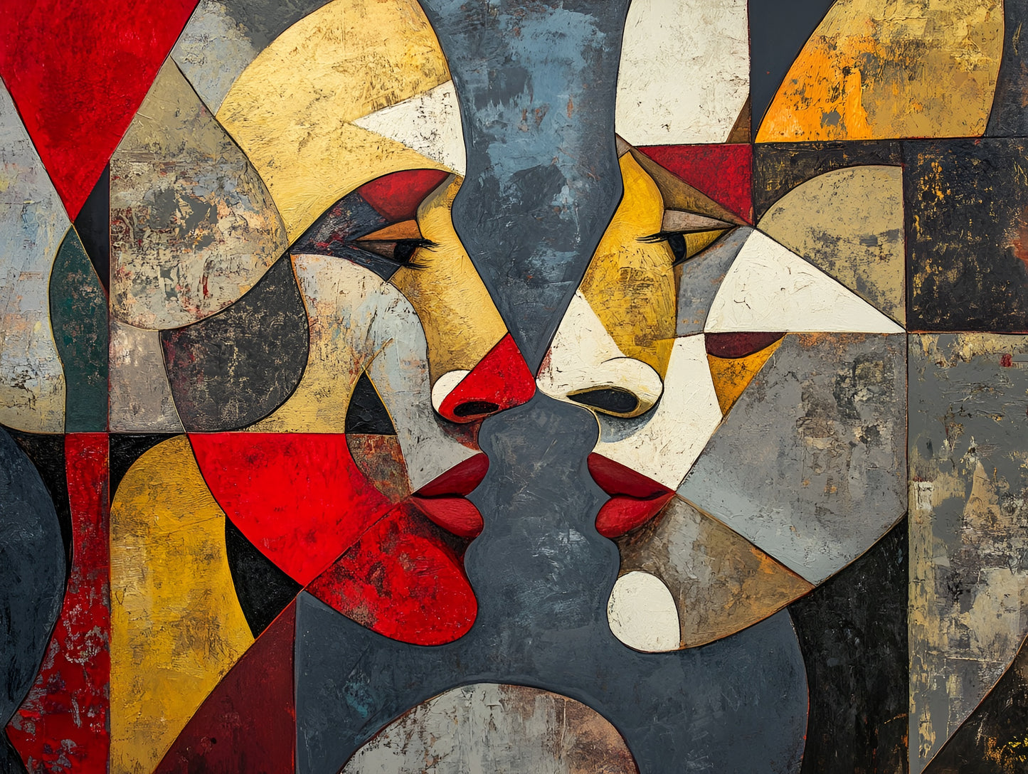 Abstract geometric canvas art in vibrant colors, 100x130cm, by My Store, featuring harmonious reflections.