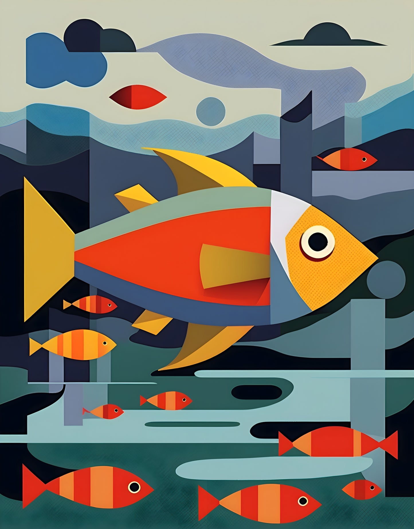 Underwater Symphony canvas art print featuring colorful fish, 120x160cm, by My Store for aquatic-themed decor.