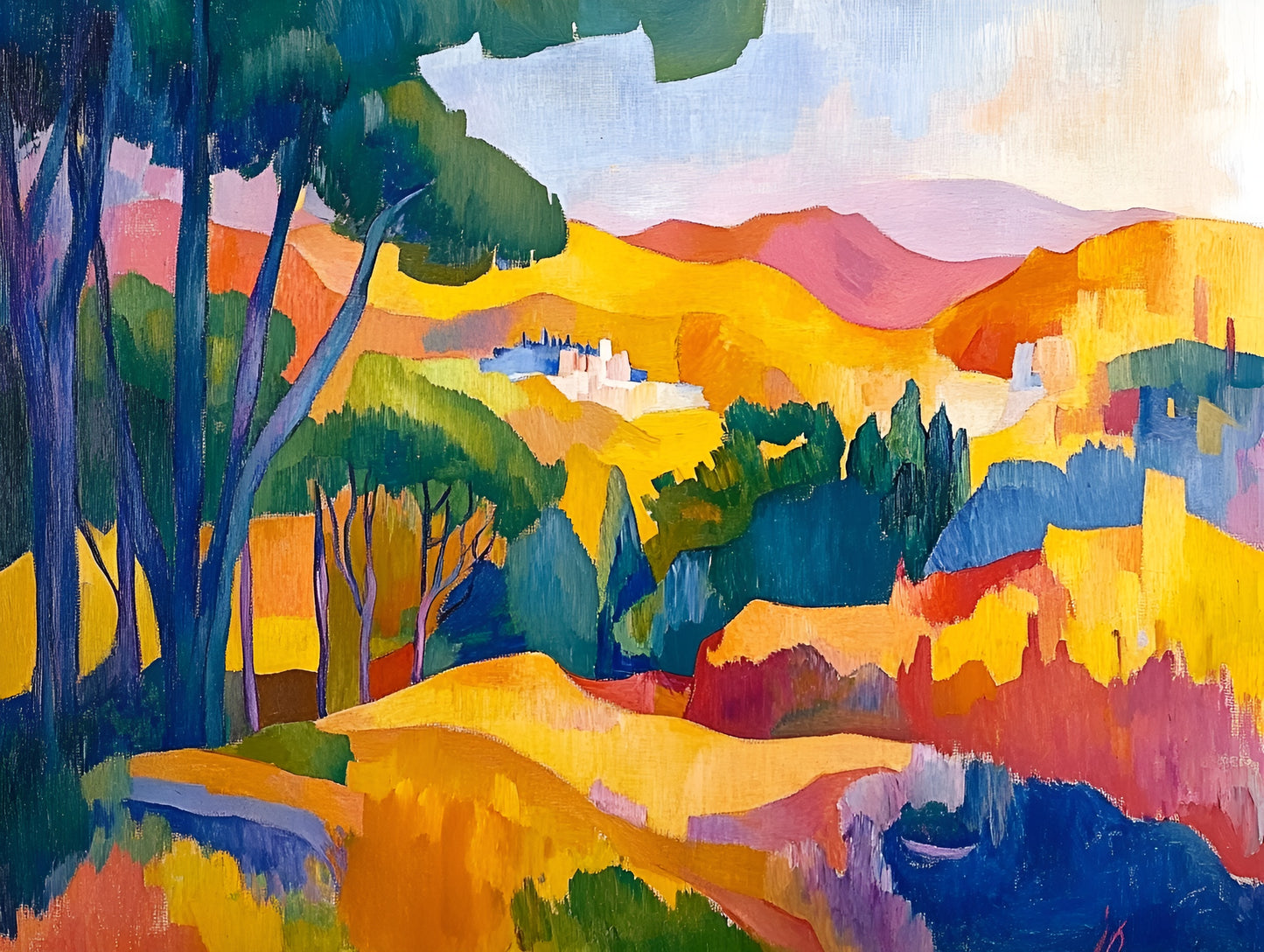 Hills of Harmony abstract landscape canvas art print in vibrant colors, 120x90cm by My Store