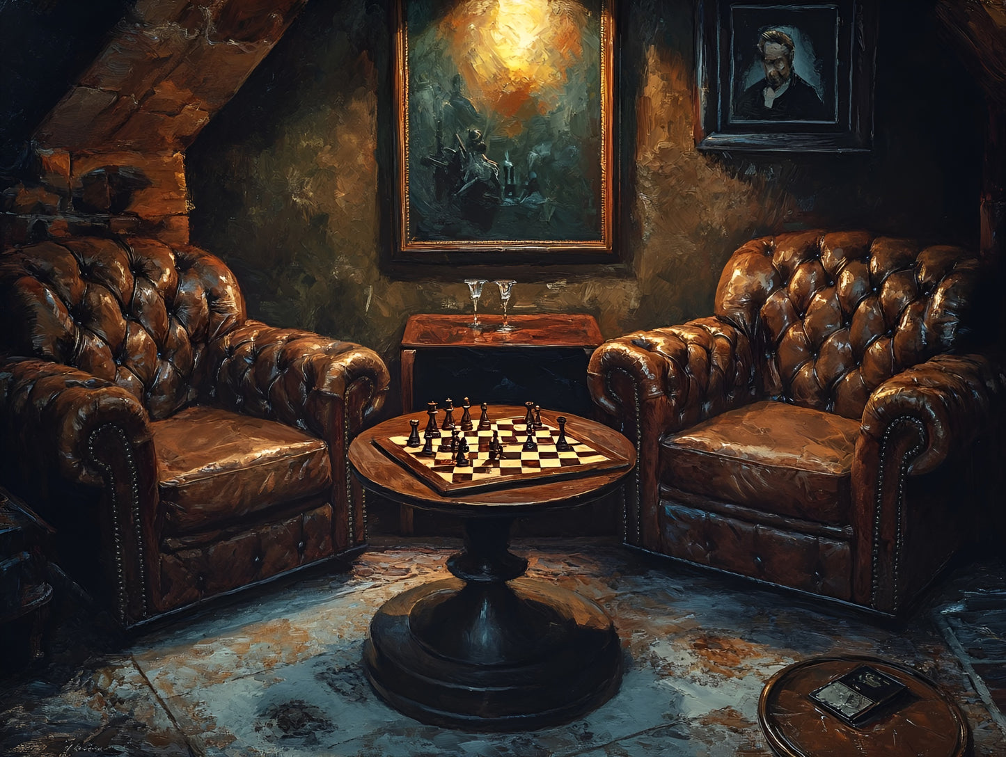 Canvas wall art featuring a classic chess scene, perfect for a gentleman's cigar lounge, by My Store.