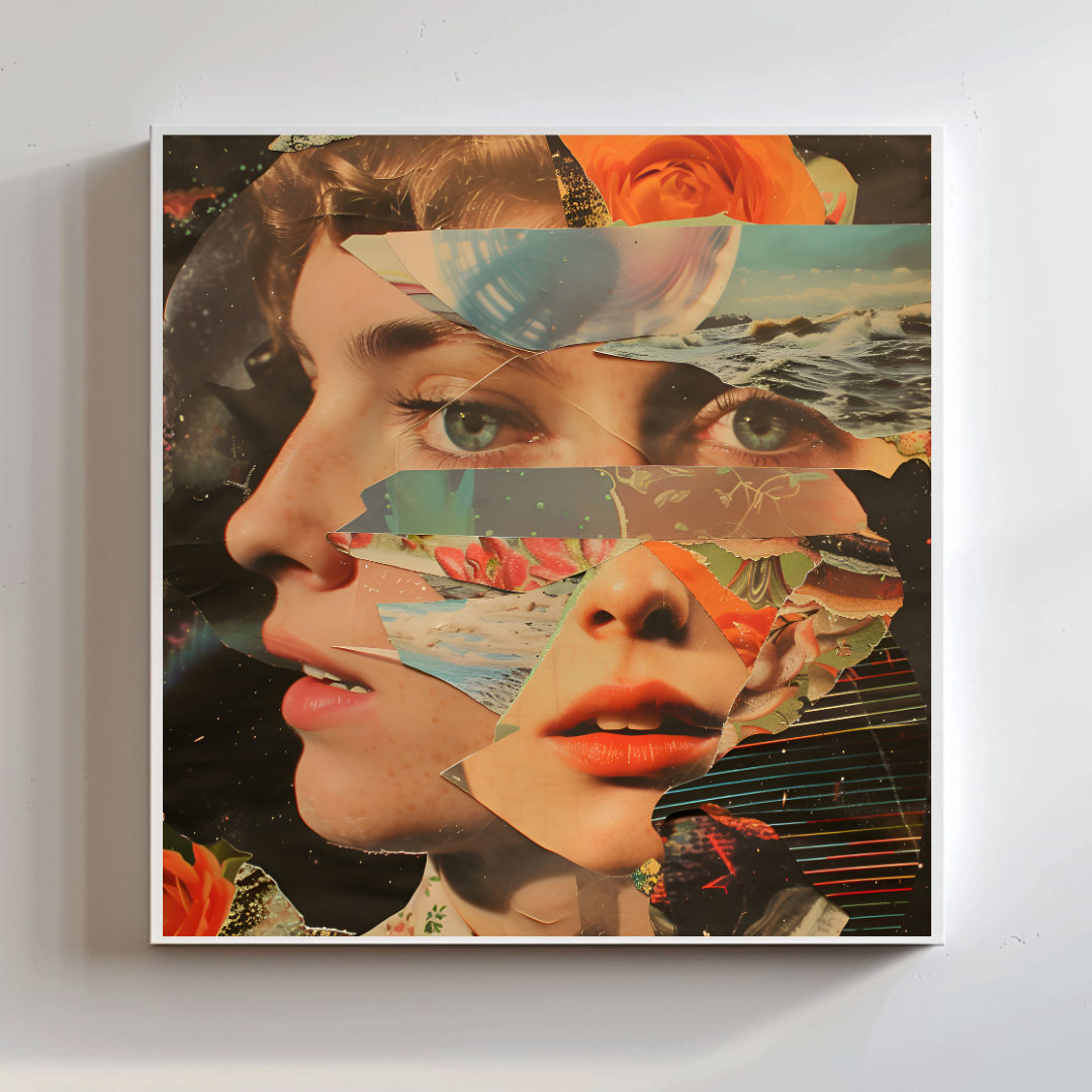 Large abstract portrait canvas art print in vibrant colors, 150x150cm by Marta Ellie for My Store