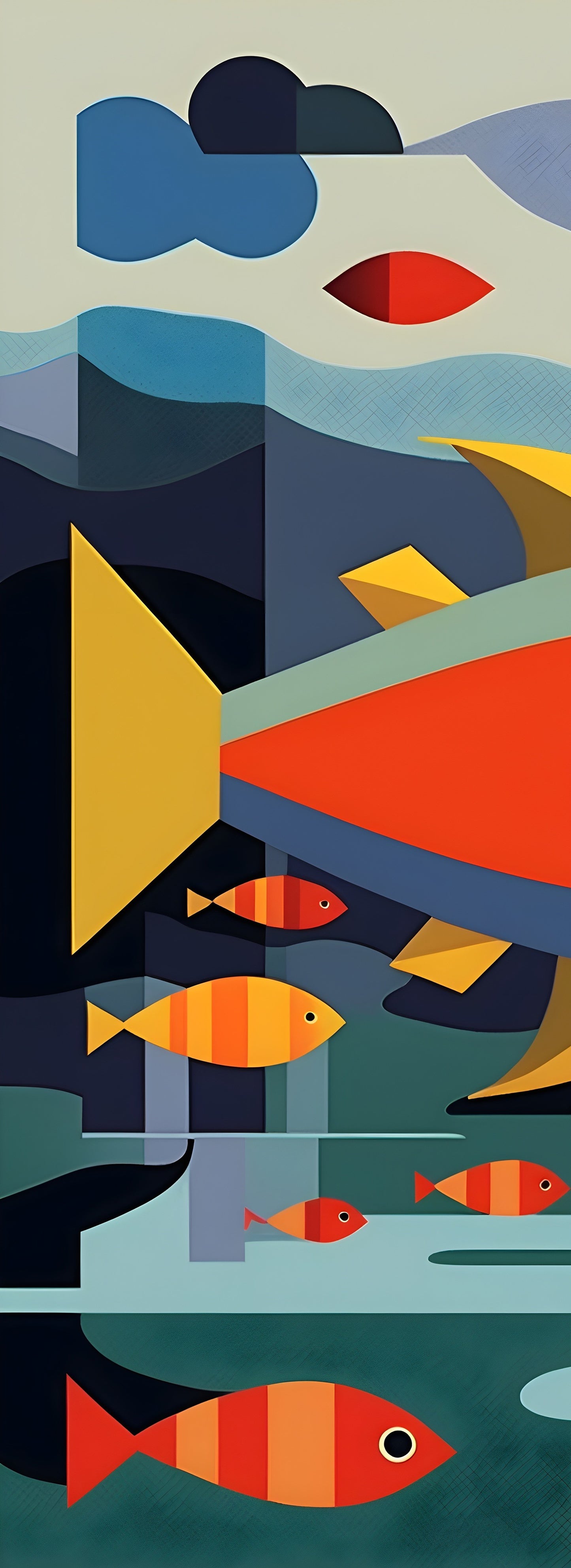 Underwater Symphony canvas art print featuring colorful fish, 120x160cm, by My Store for aquatic-themed decor.