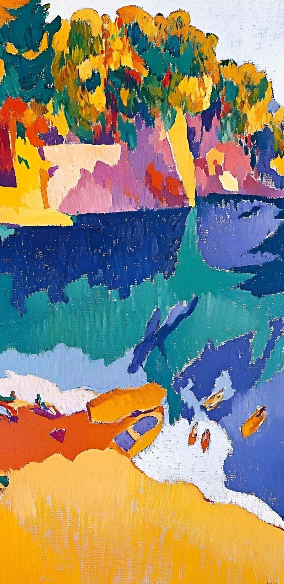 Large abstract landscape canvas art print in bright colors, 120x90cm, by My Store for bedroom wall decor.