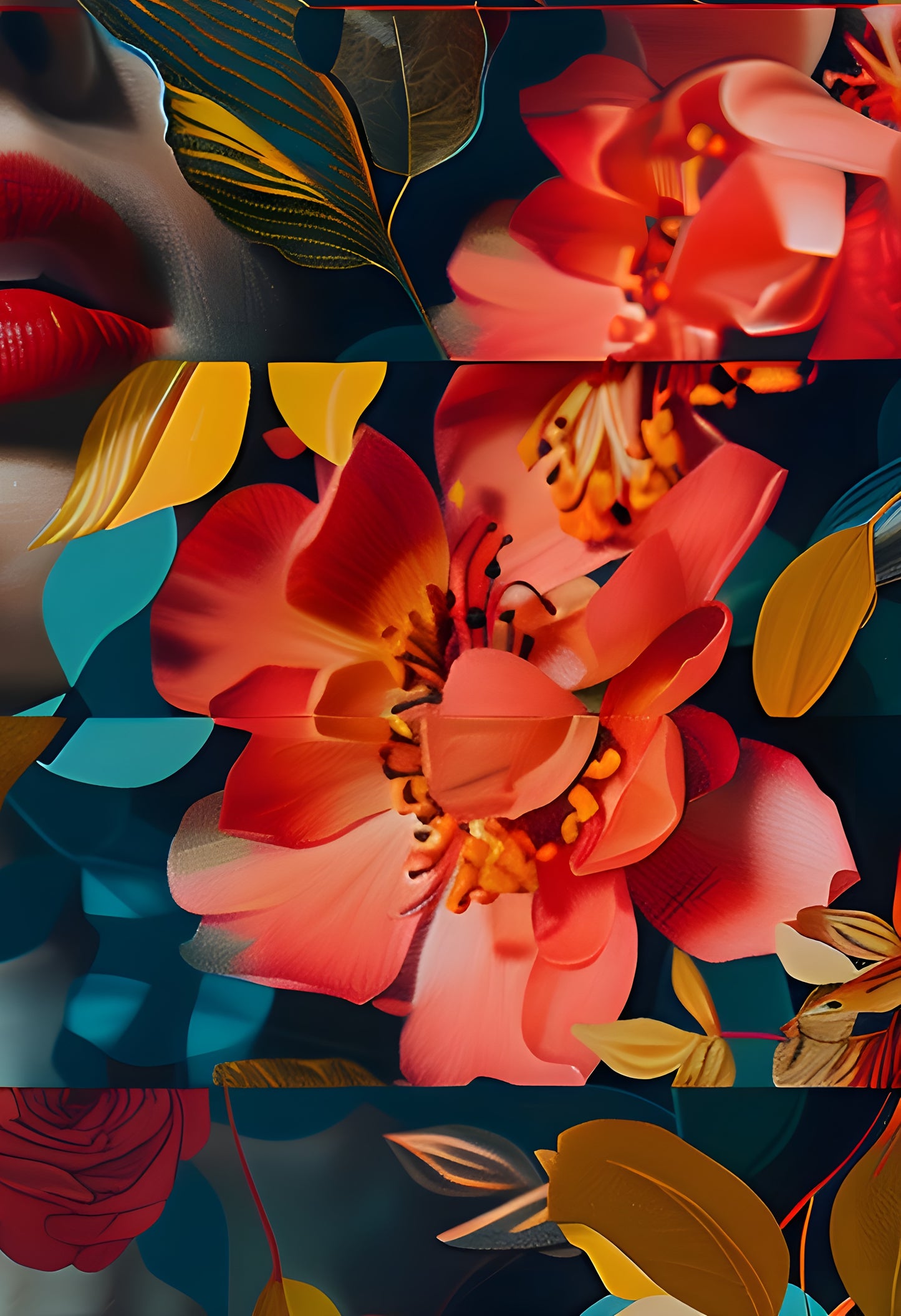 Floral veil canvas wall art print in vibrant colors, 100x100cm, by My Store, perfect for contemporary bedroom decor.