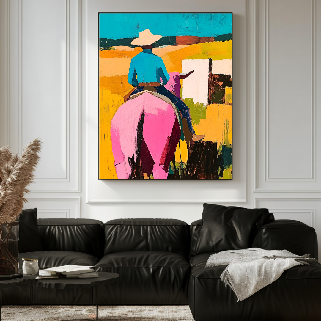 Blue cowboy-themed canvas art print, contemporary western style, 120x90cm, by My Store