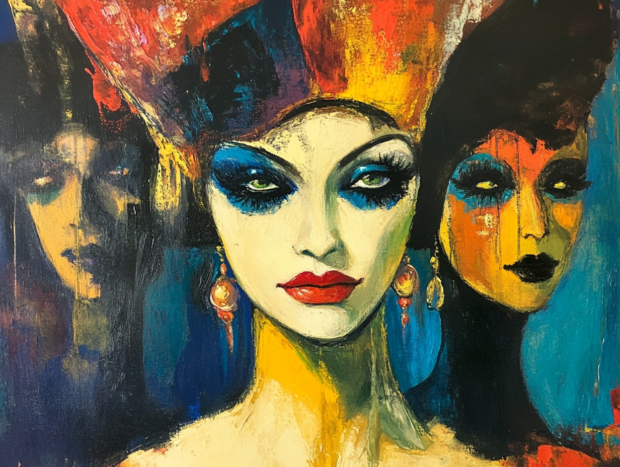Colorful abstract art print on canvas featuring dynamic figures, 130x93cm, by My Store.