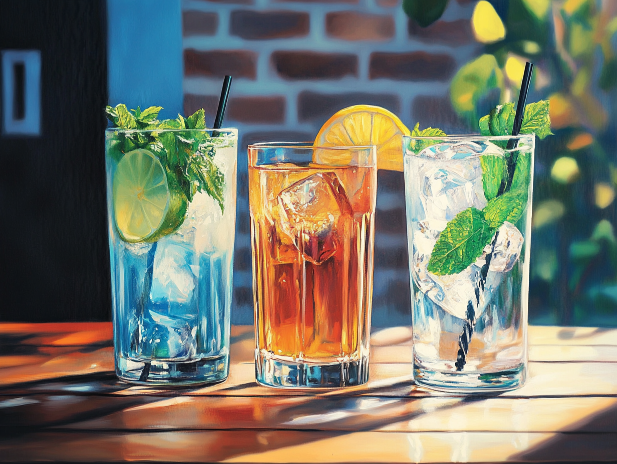 Colorful cocktail art print on canvas, 130x69cm, perfect for bar decor by My Store.