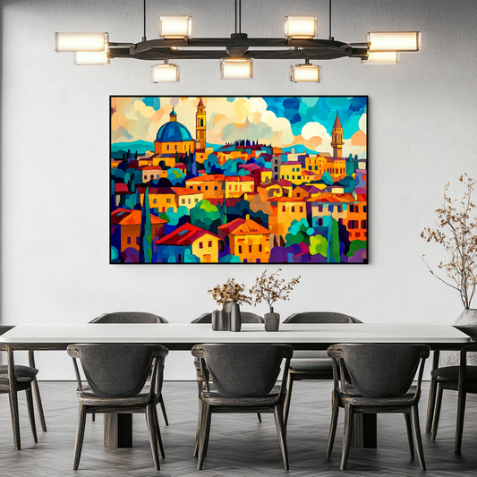 Abstract landscape canvas print in vibrant colors, 130x93cm, by My Store