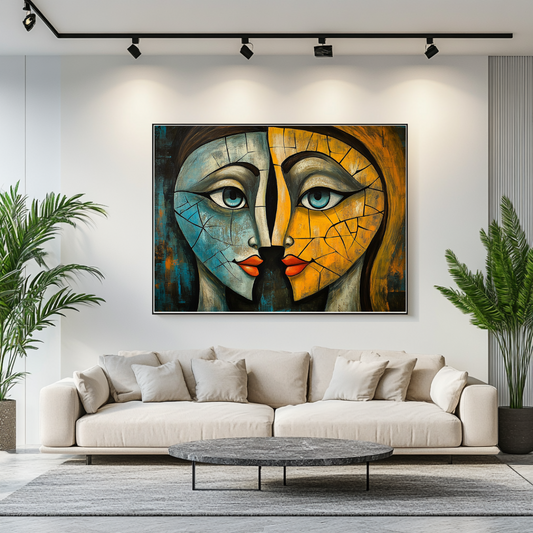 Abstract canvas print featuring a stylized figure in vibrant colors by My Store