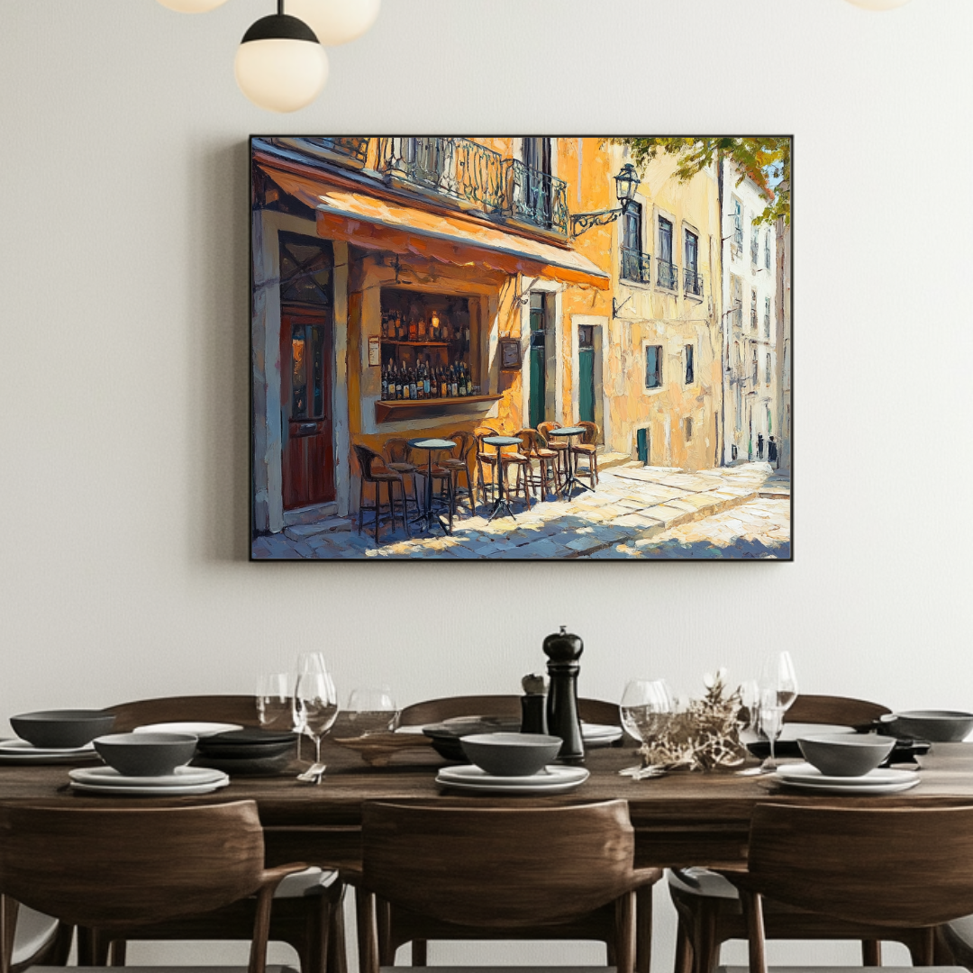 Coffee Break Canvas Art print in vibrant colors, 130x93cm, perfect for café or bistro decor by My Store.