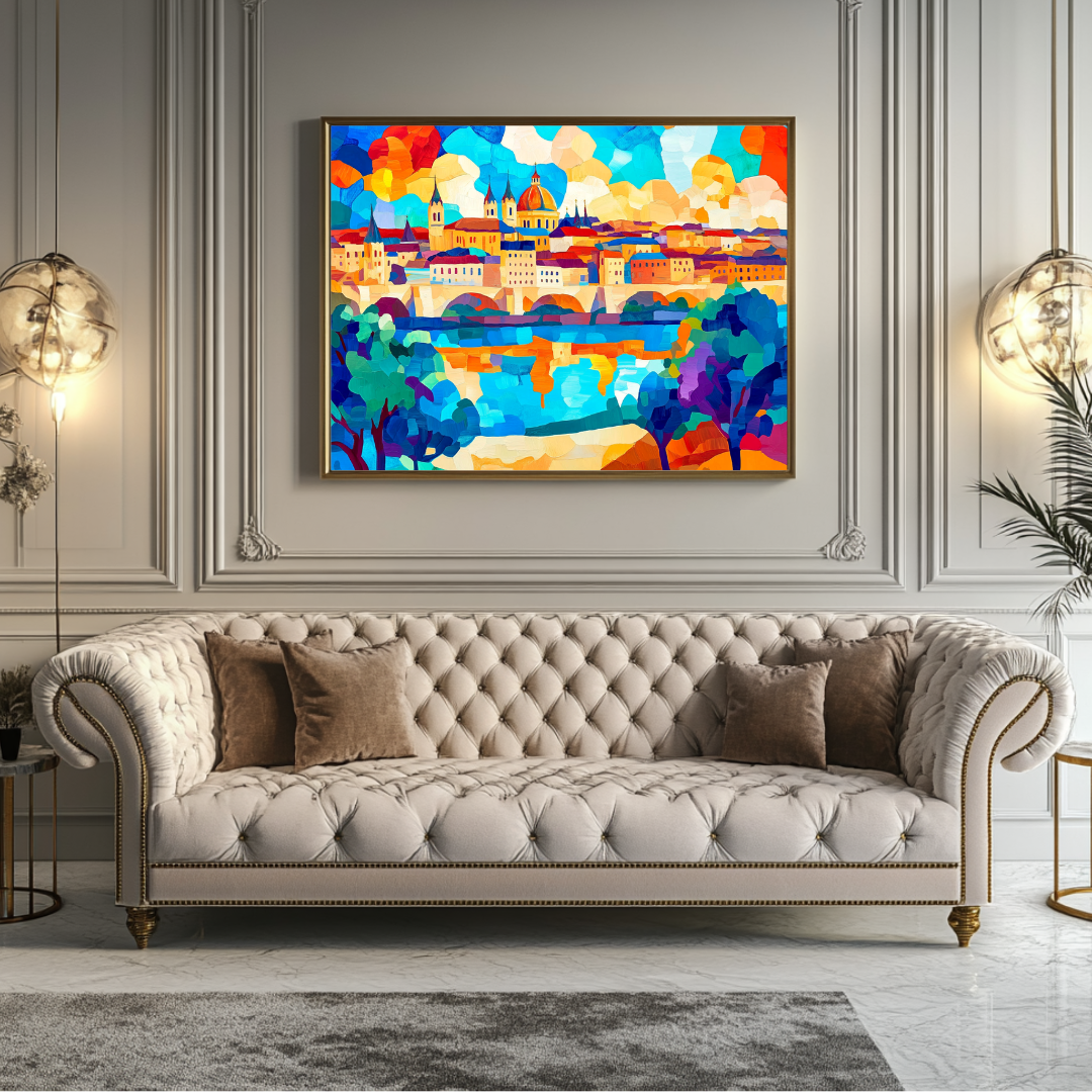 Golden Arches of Verona abstract canvas print, 130x93cm, featuring vibrant colors and architectural elements by My Store.