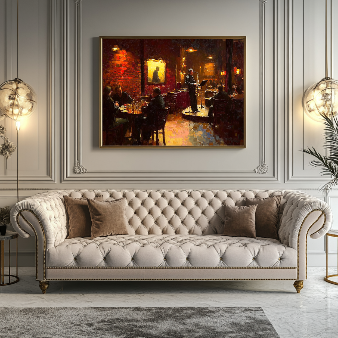 Open Mic Night canvas art print featuring an acoustic guitar, vibrant colors, 130x93cm by My Store