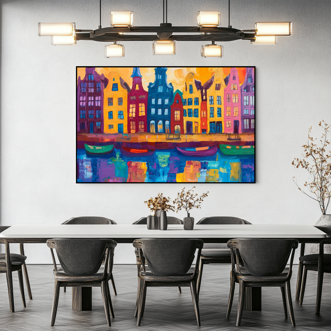 Amsterdam Glow Canvas Print - Abstract Cityscape Wall Art 130x93cm