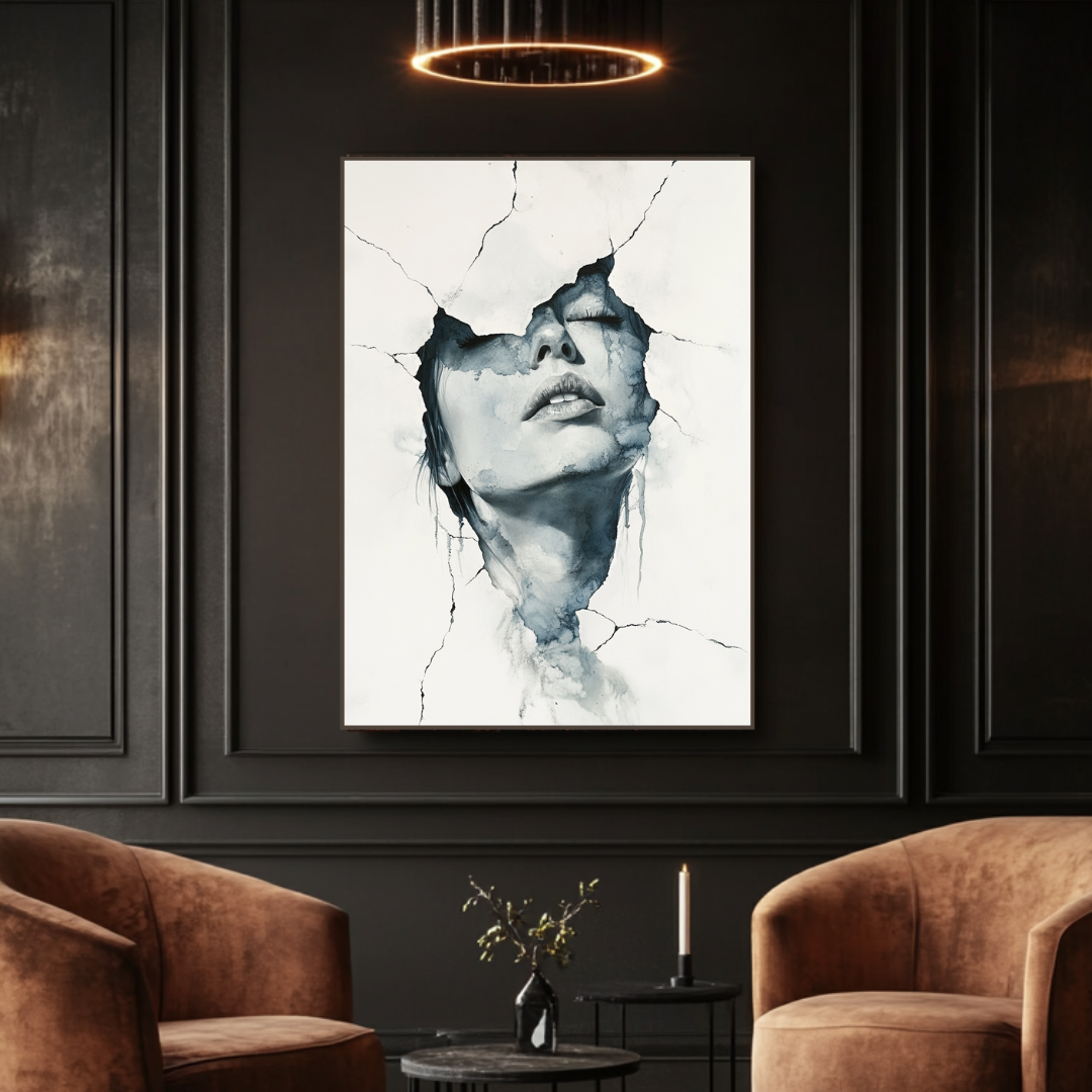 Large abstract marble lady canvas print in vibrant colors, 90x120cm, by My Store for stylish bedroom decor.