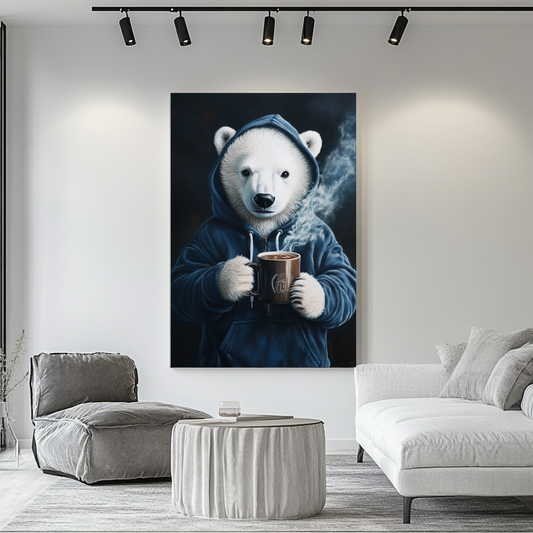 Colorful anthropomorphic animal tea art print on canvas by My Store, featuring whimsical wildlife design.