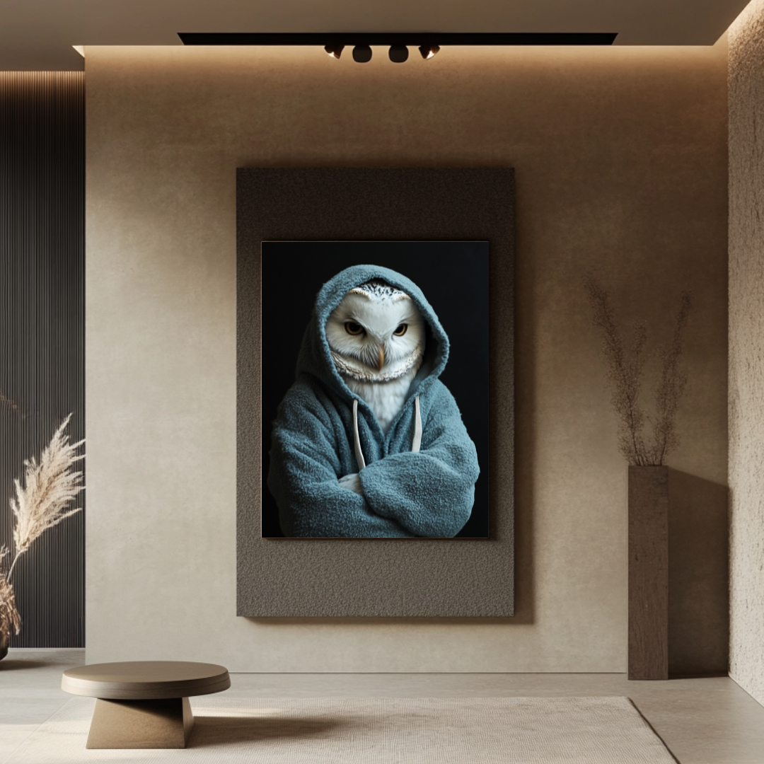 Large 90x120cm canvas art print of an anthropomorphic white owl by My Store