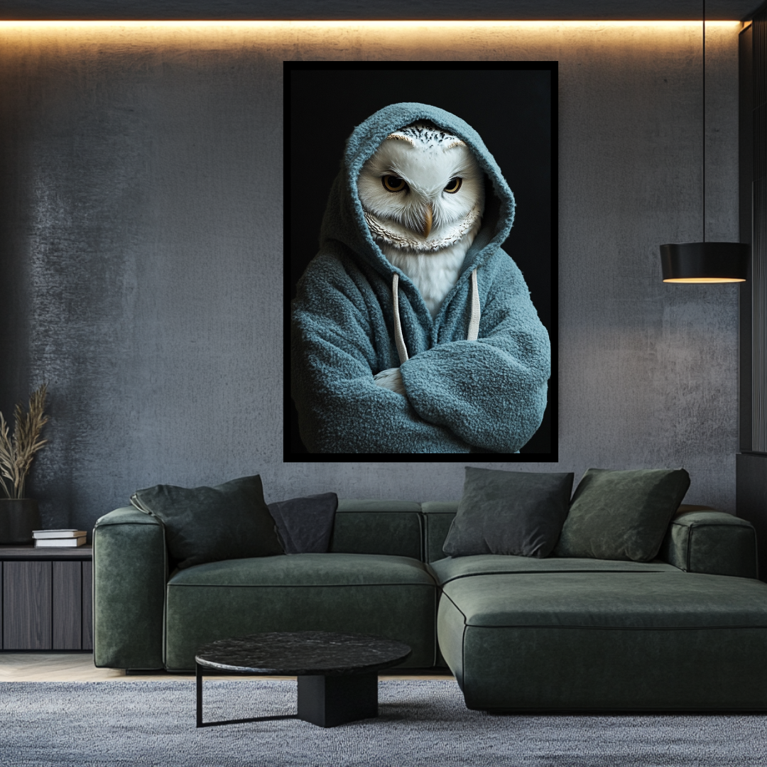 Large 90x120cm canvas print of an anthropomorphic white owl by My Store