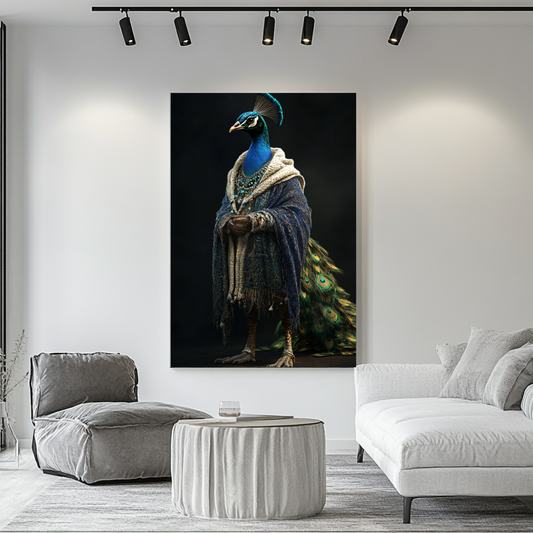 Large giclée print of an anthropomorphic peacock, colorful art 90x120cm by My Store
