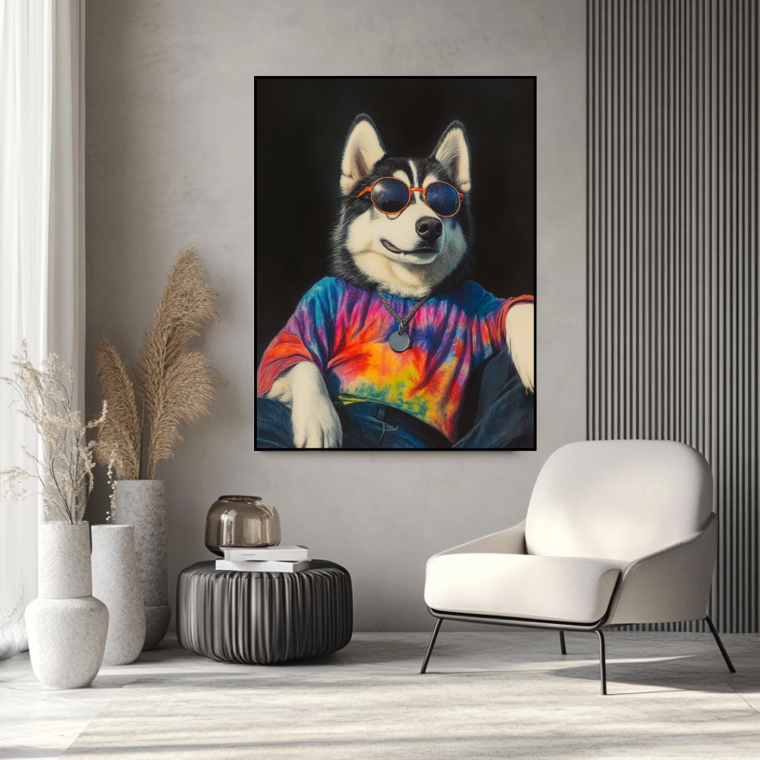 Ice Surfer digital art print on canvas, featuring an anthropomorphic animal portrait, 90x120cm by My Store