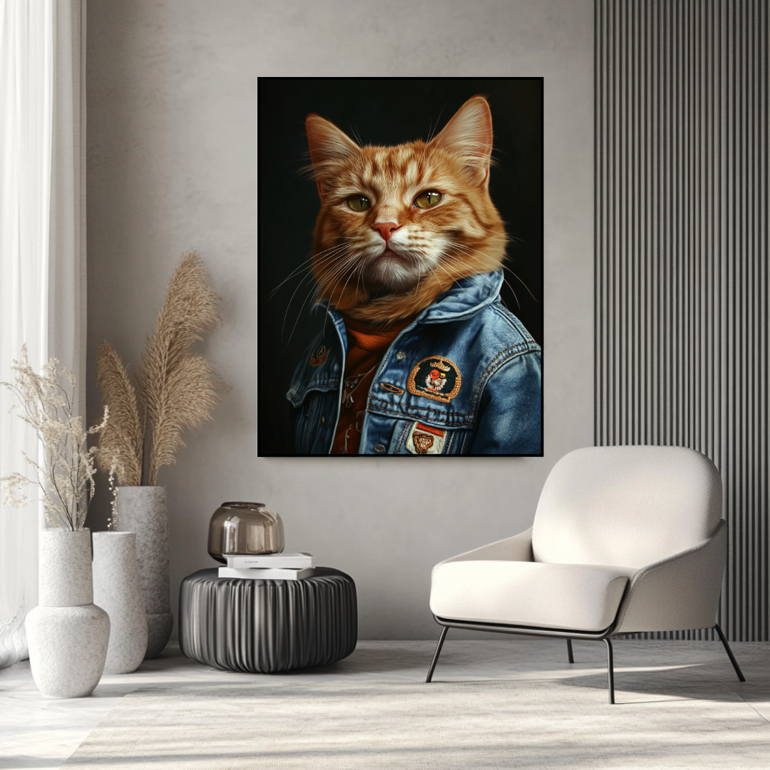 Aviator ginger cat canvas print in digital art style, 90x120cm by My Store, featuring an anthropomorphic feline in aviation